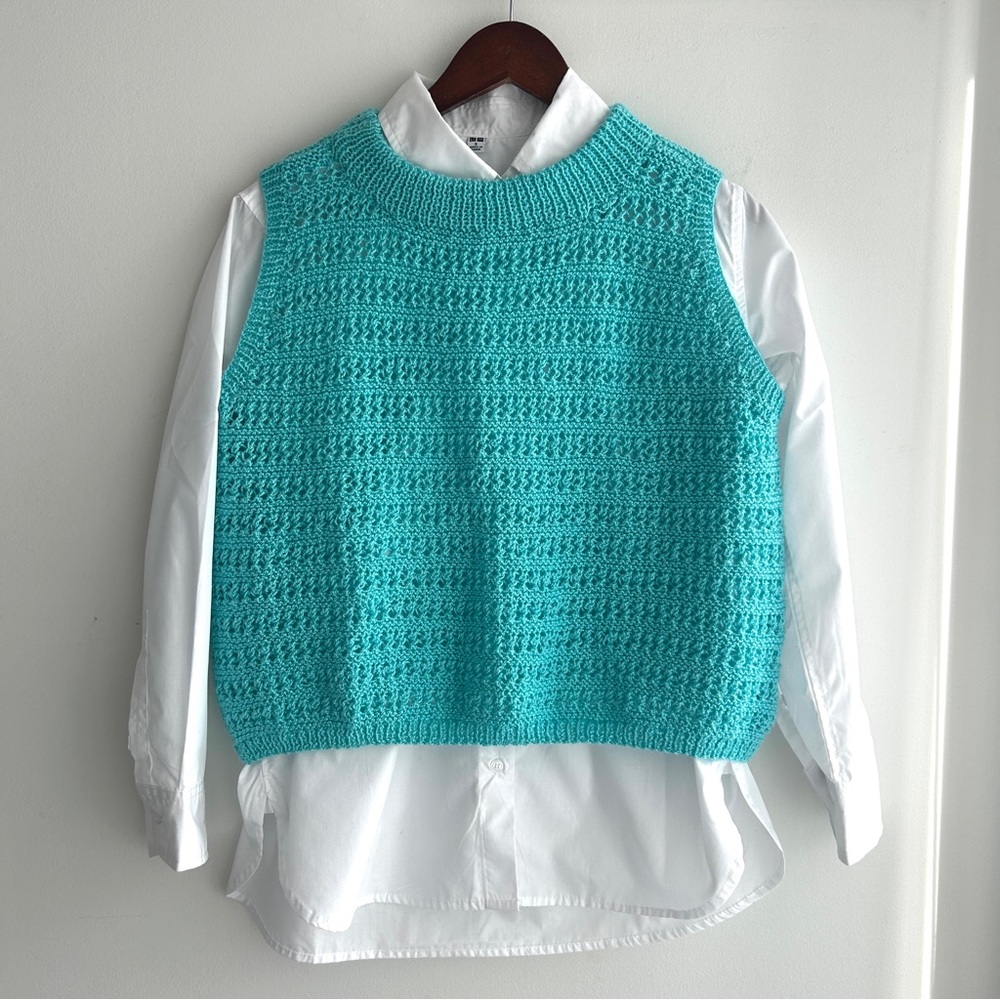 Handcrafted Aqua Crochet Knit Vest Set